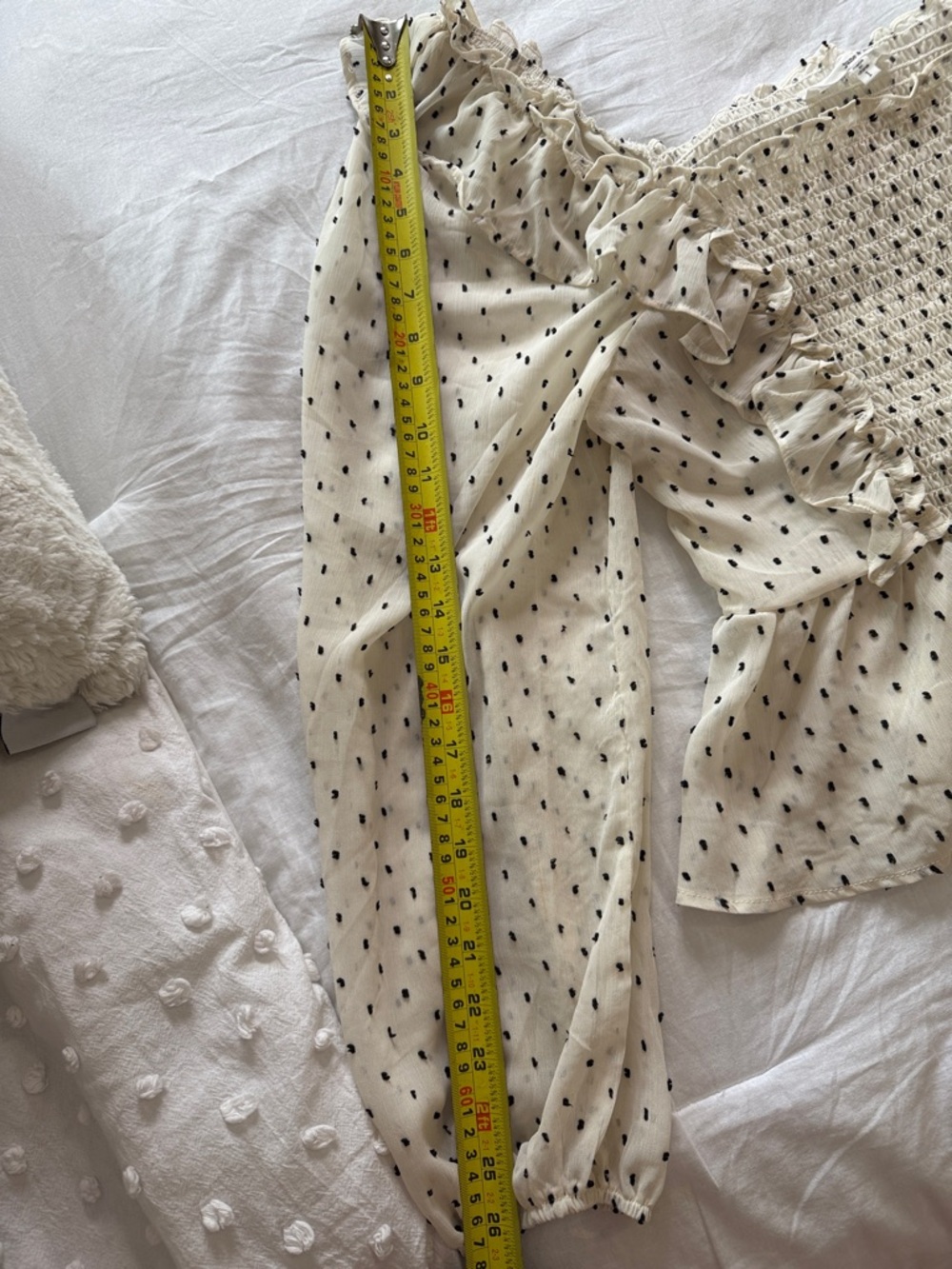 june & hudson White Smocked Peplum Blouse with Black Dot Print Plus size 1X - Picture 9 of 13